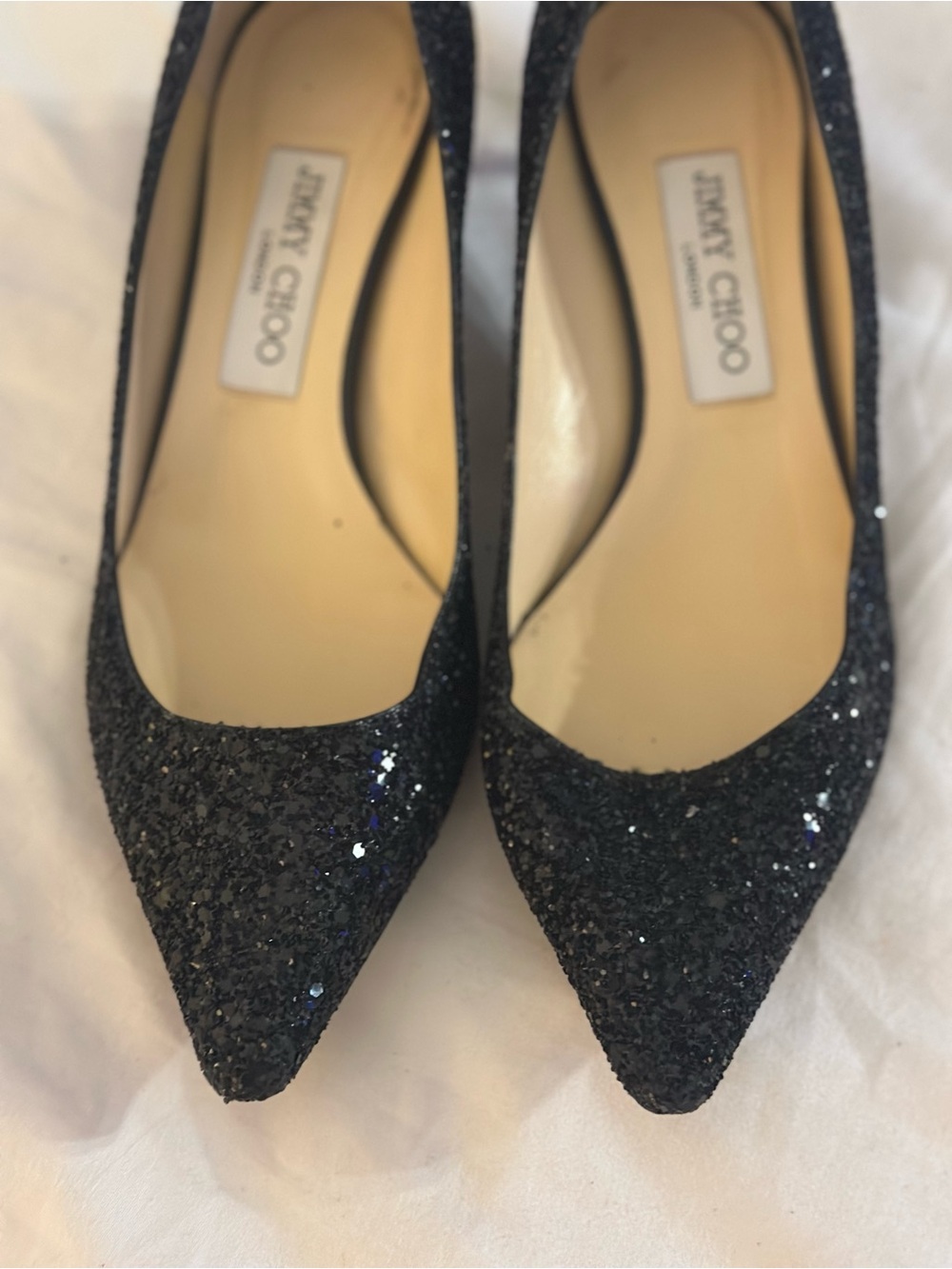 Jimmy Choo Black Glitter Pointed Pumps - Picture 7 of 10